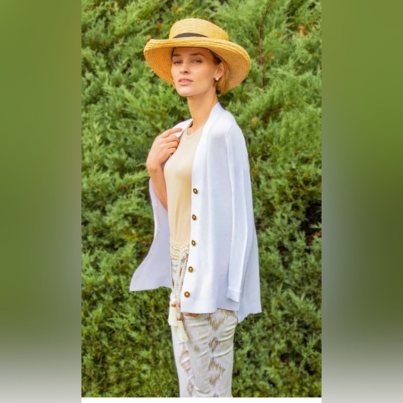 Gretchen Scott Grosgrain Heaven Cardigan in White, Medium, Spring Preppy Soft - Picture 1 of 14